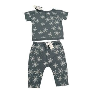 GRAYSON Mini Gray Blue Floral T-Shirt & Pants Set‎ - Size 3-6M - NWT